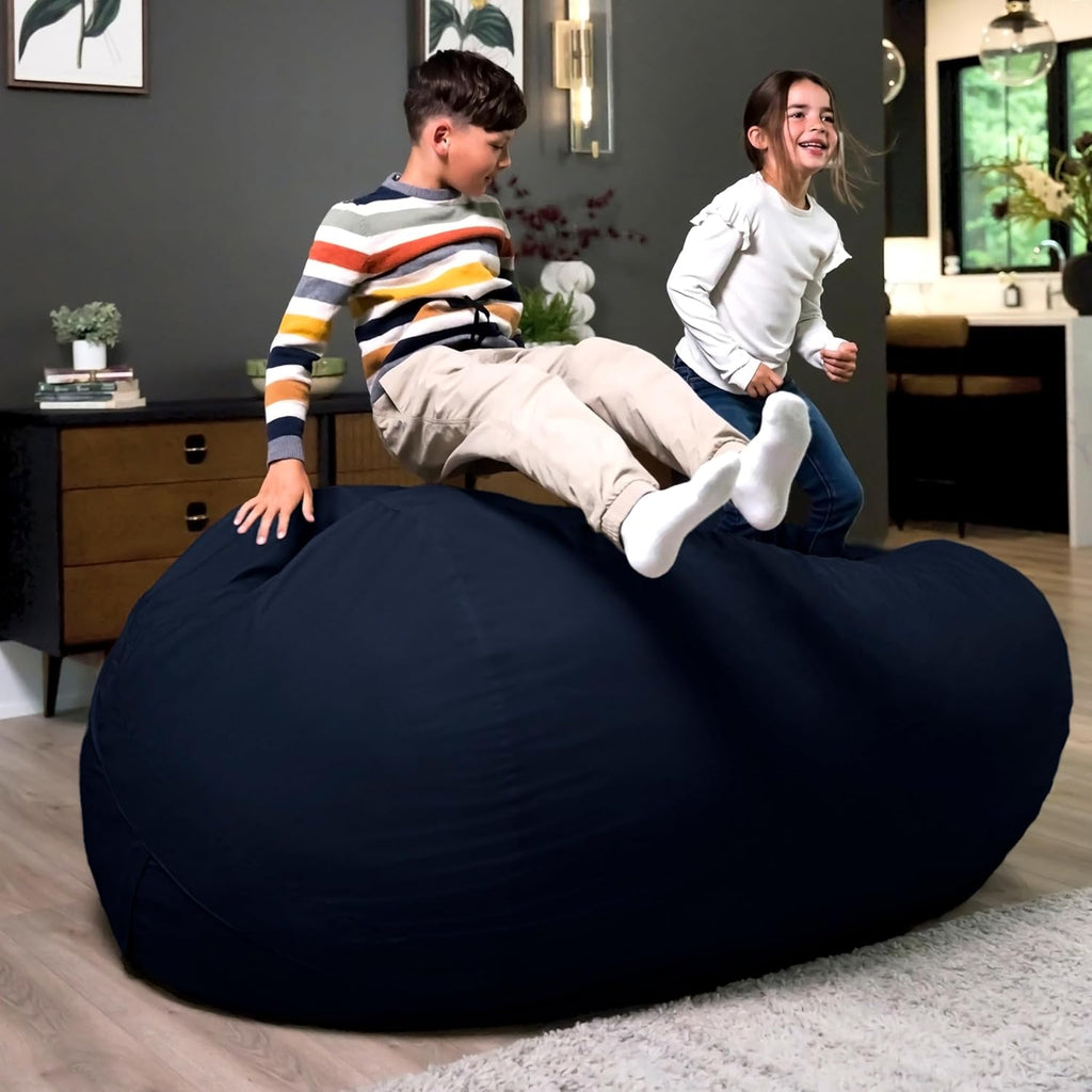 Fuf 6.5Ft Foam Bean Bag Chair for Kids and Family, Ideal for Living Space and Basement, Cobalt Lenox, Durable Woven Polyester, 6.5 Feet Giant