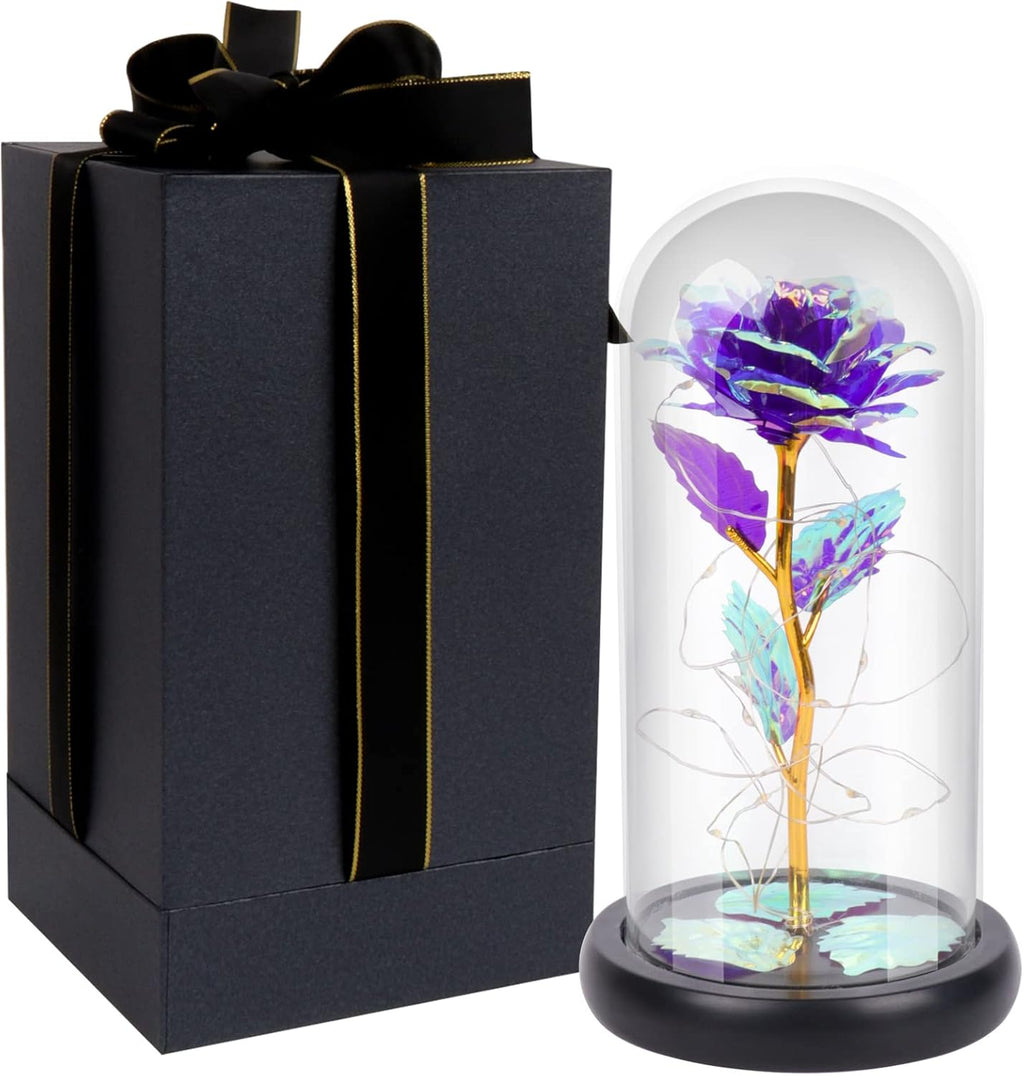 Valentines Day Gifts for Her, Valentines Gifts for Women, Valentines Gifts for Mom,Galaxy Red Rose Gifts for Mothers Day Birthday Christmas Crystal Flowers Light up Rose in Glass Dome