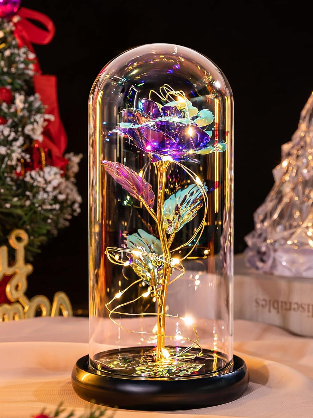 Valentines Day Gifts for Her, Valentines Gifts for Women, Valentines Gifts for Mom,Galaxy Red Rose Gifts for Mothers Day Birthday Christmas Crystal Flowers Light up Rose in Glass Dome