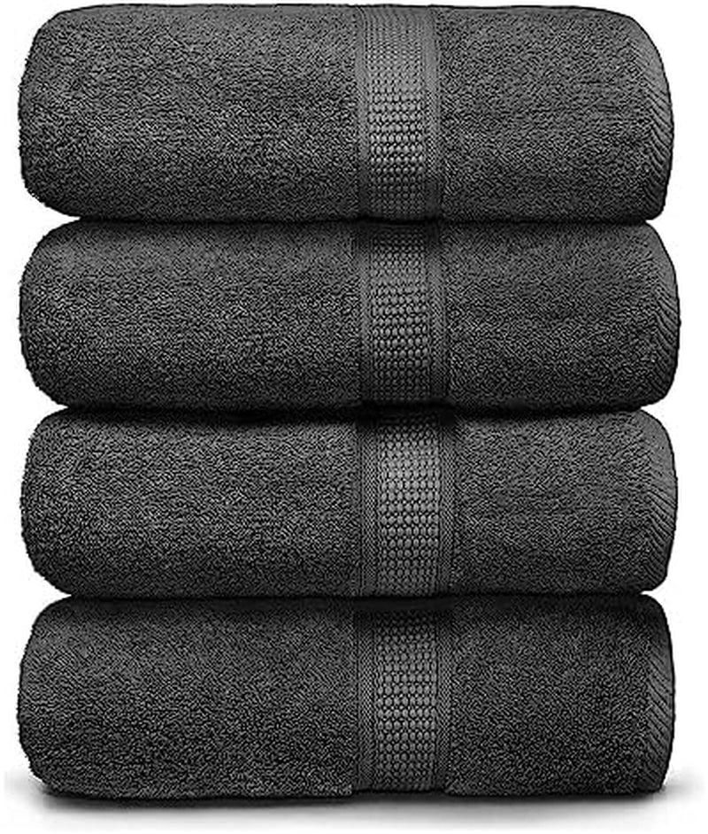 Premium Bath Towels Pack of 4, 100% Cotton, Large, Super Soft, Highly Absorbent, Quick Dry, Durable, Comfortable, Great Value & Quality, Perfect for Home & Bathroom - Grey