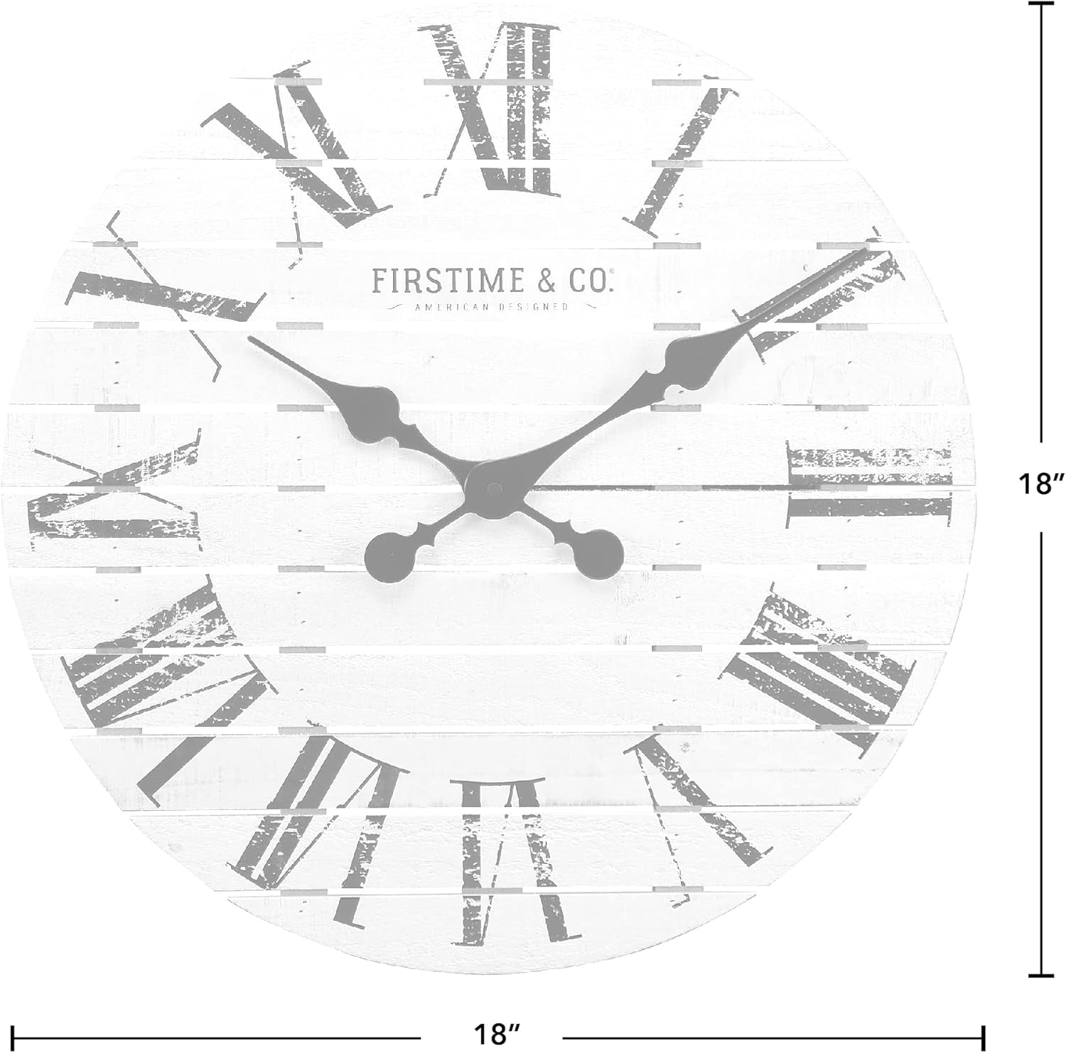 & Co. White Farmhouse Shiplap Wall Clock, Large Vintage Decor for Living Room, Home Office, Round, Wood, Boho, 18 Inches