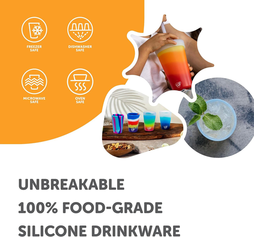 16Oz Silicone Pint Glass – Unbreakable Bpa-Free Reusable Silicone Drinking Cup – Flexible Dishwasher Microwave & Freezer Safe – Stemless Glass for Water Coffee Smoothies (Americana)