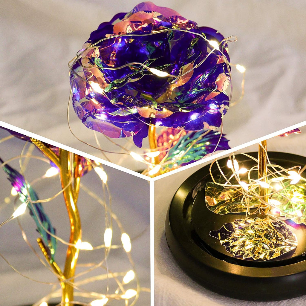 Valentines Day Gifts for Her, Valentines Gifts for Women, Valentines Gifts for Mom,Galaxy Red Rose Gifts for Mothers Day Birthday Christmas Crystal Flowers Light up Rose in Glass Dome