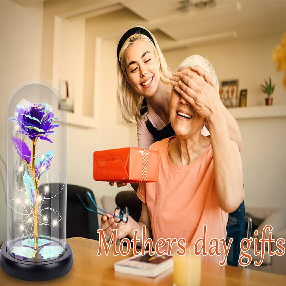 Valentines Day Gifts for Her, Valentines Gifts for Women, Valentines Gifts for Mom,Galaxy Red Rose Gifts for Mothers Day Birthday Christmas Crystal Flowers Light up Rose in Glass Dome